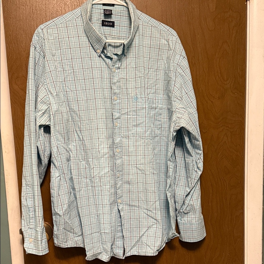 Izod Men's Blue Plaid Button Down Shirt size XL